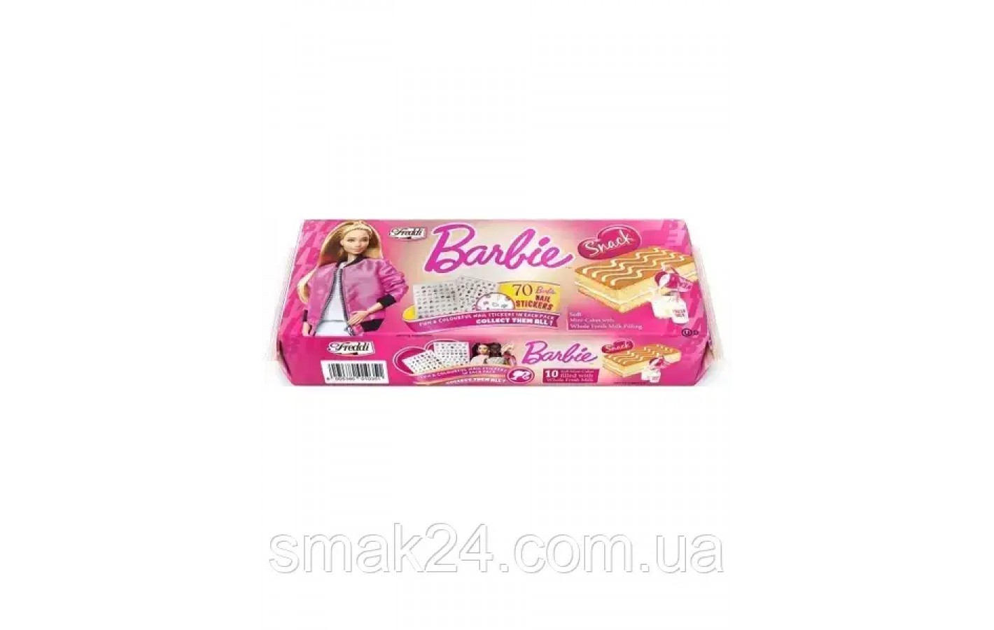 Тістечко бісквітне з молочним кремом + 70 наклейок для нігтів Freddi Barbie (10*25 г) 250 г Італія