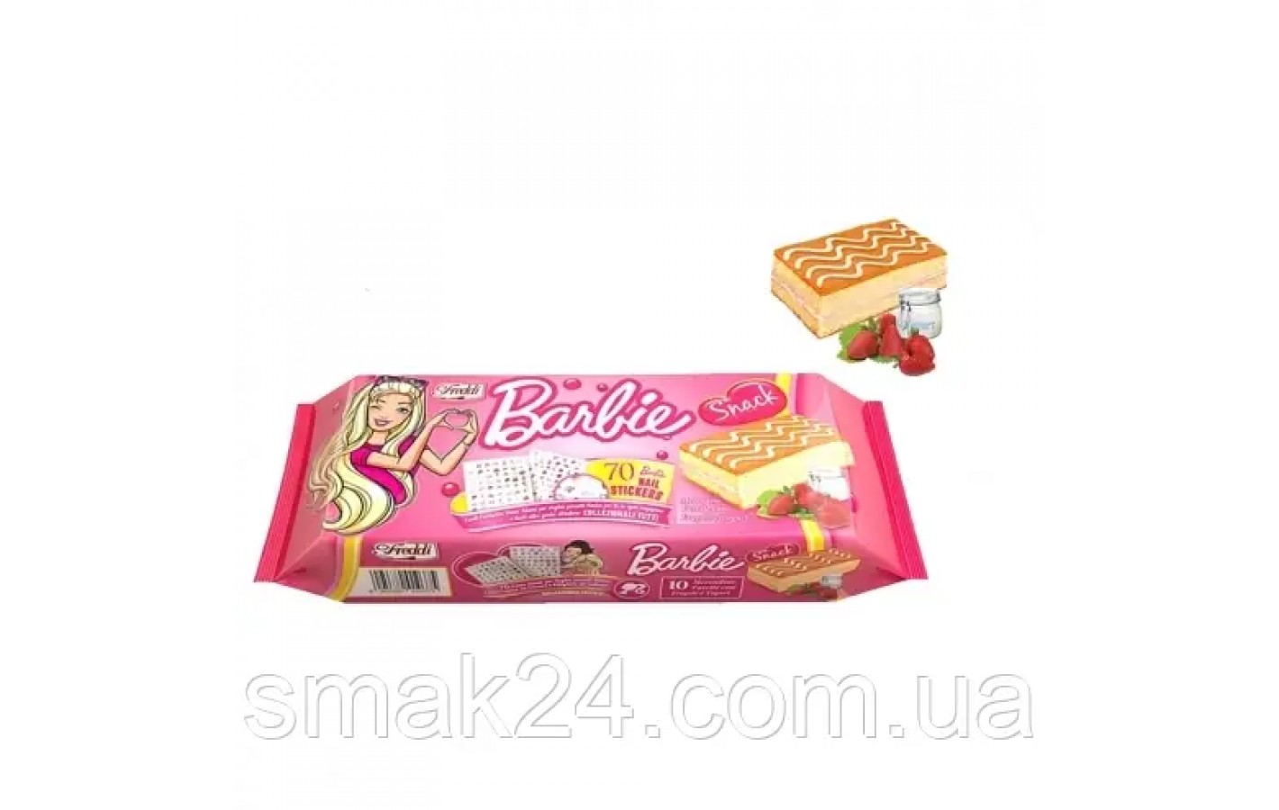 Тістечко бісквітне з полуничним кремом + 70 наклейок для нігтів Freddi Barbie (10*25 г) 250 г Італія