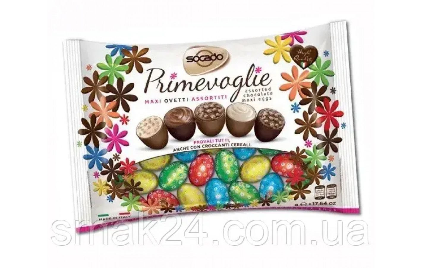 Конфеты шоколадные Яйца Ассорти Socado Maxi Ovetti Primevoglie 1кг Италия