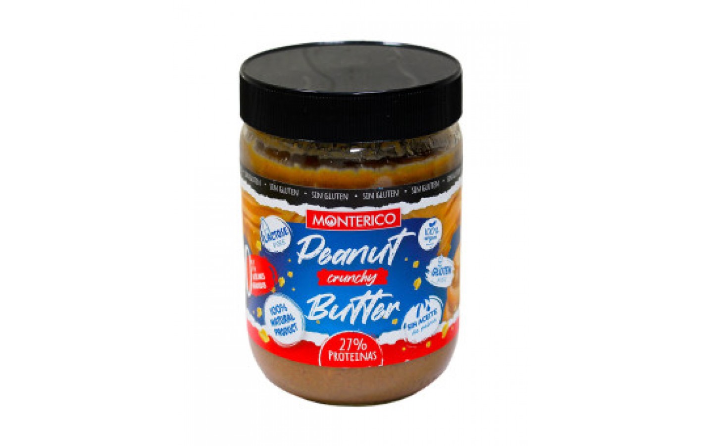 Арахисовая паста БЕЗ САХАРА БЕЗ ЛАКТОЗЫ ГЛЮТЕНА И ПАЛЬМОВОГО МАСЛА Monterico Crunchy Peanut Butter 500г Испани