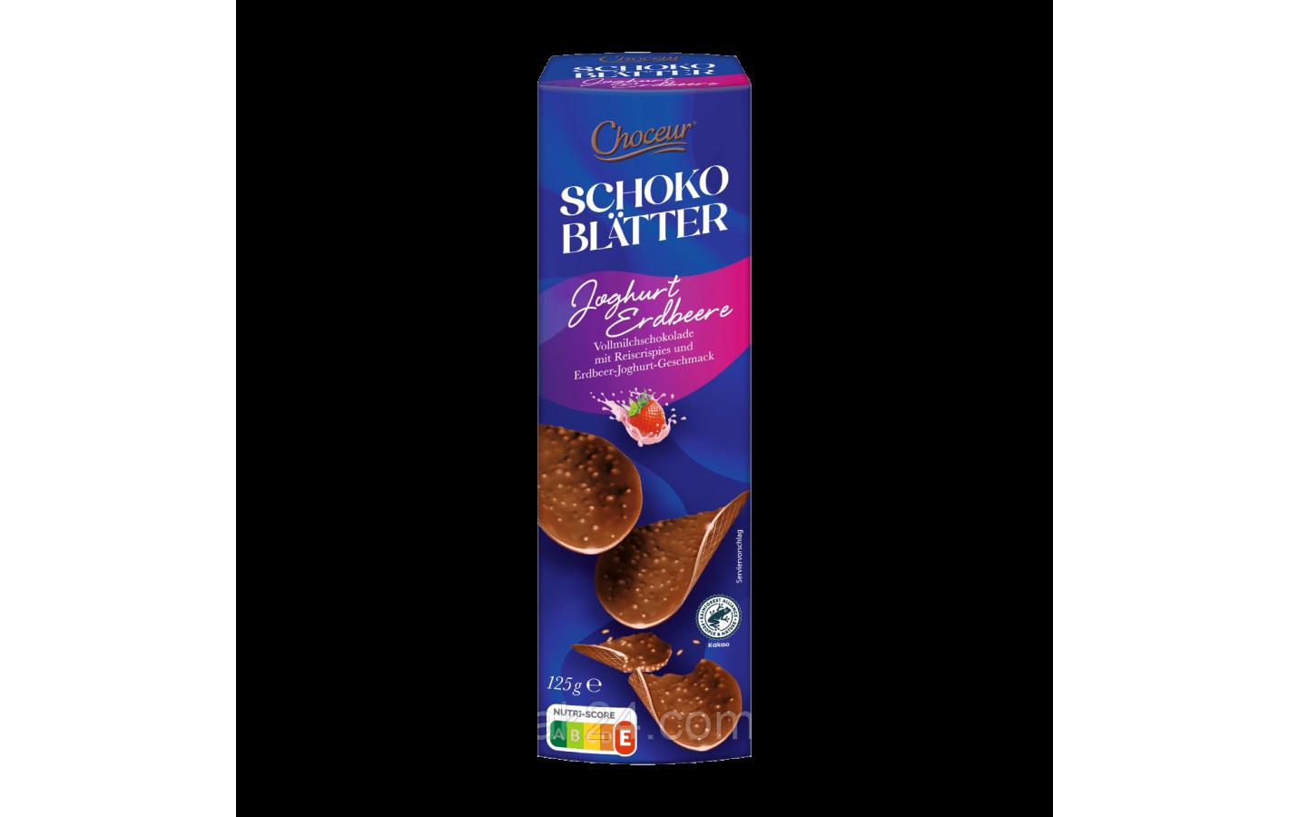 Шоколадні чіпси з хрустким рисом зі смаком полуниці Choceur Schoko Blatter Joghurt Erdbeere 125г Бельгія
