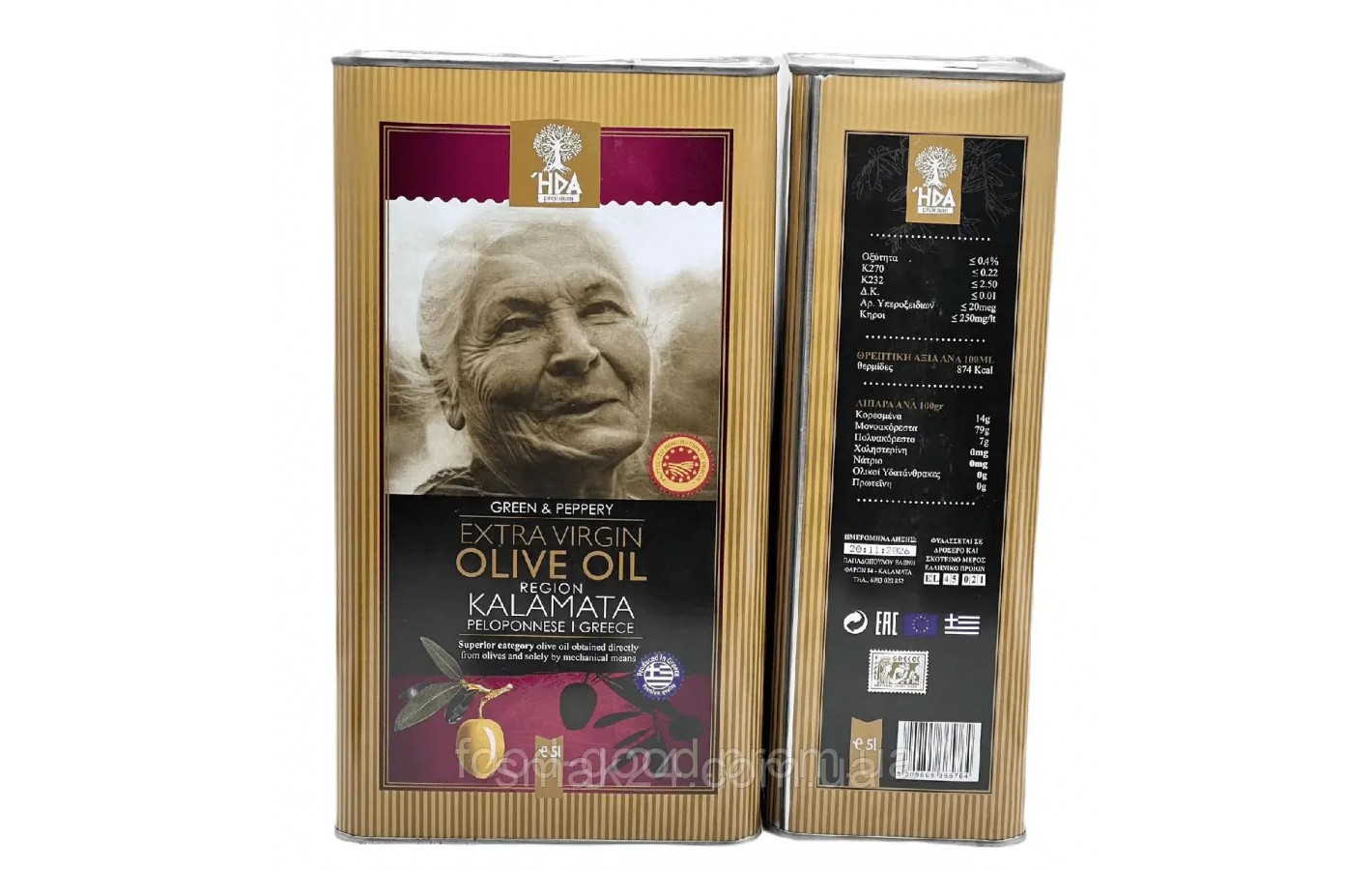 Масло оливковое HPA region Kalamata Peloponnese extra virgin olive oil Греция  5л