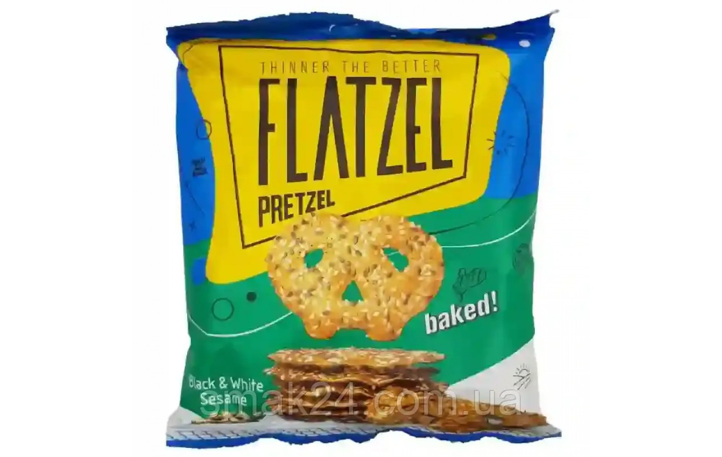 Крендель хрустящий соленый с черно-белыми семенами кунжута Flatzel, Black And White Sesame 85 г