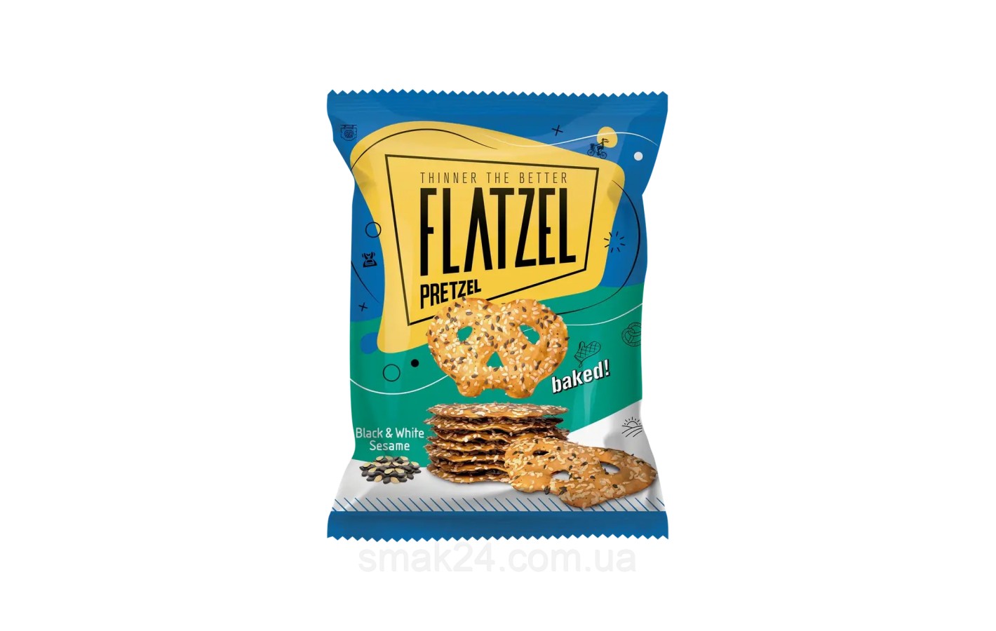 Крендель хрустящий соленый с черно-белыми семенами кунжута Flatzel, Black And White Sesame 85 г