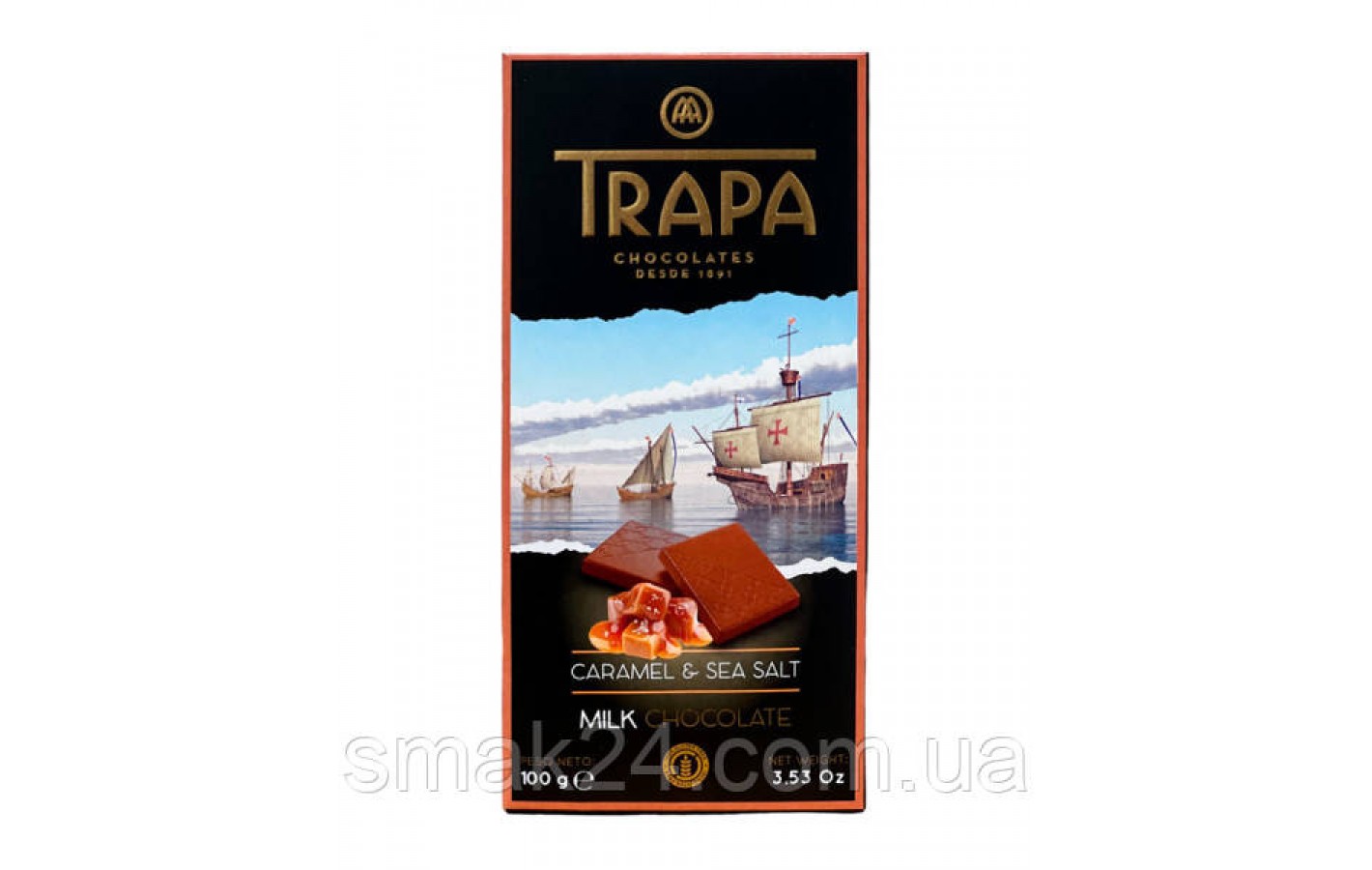 Шоколад молочный с соленой карамелью БЕЗ ГЛЮТЕНА Trapa Caramel & Sea Salt Milk  27%, 100 г Испания
