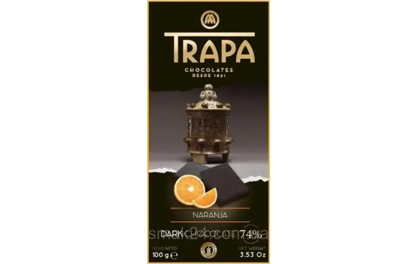 Шоколад  черный с Апельсином БЕЗ ГЛЮТЕНА Trapa Choco Dark 74% Naranja 100 г Испания