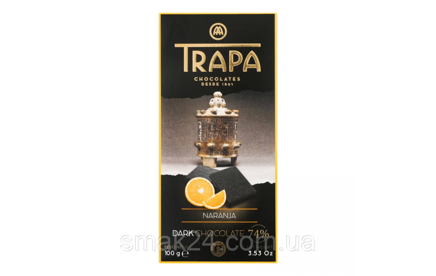 Шоколад чорний з апельсином БЕЗ ГЛЮТЕНА Trapa Choco Dark 74% Naranja 100 г Іспанія