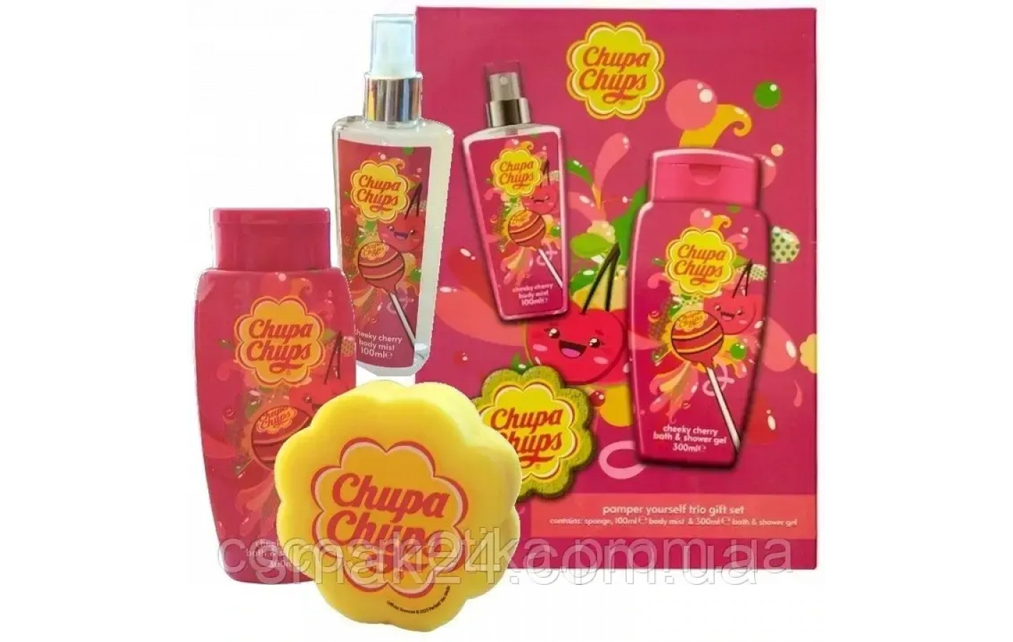 Подарочный набор с ароматом вишни Chupa Chups для душа (Гель, мист и мочалка) Великобритания
