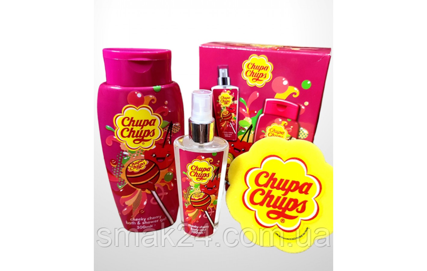Подарочный набор с ароматом вишни Chupa Chups для душа (Гель, мист и мочалка) Великобритания