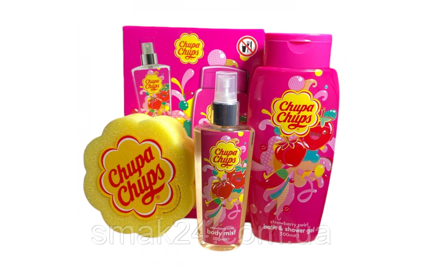 Подарочный набор с ароматом клубники Chupa Chups для душа (Гель, мист и мочалка) Великобритания