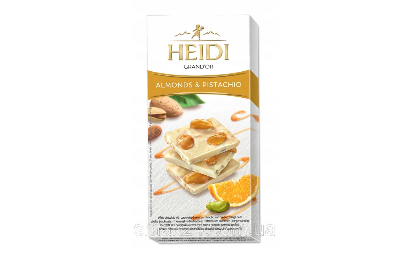 Шоколад белый с миндалем, фисташкой и апельсином Heidi Almonds&Pistachio 100г Румыния