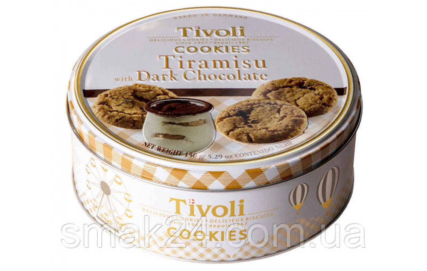 Печиво зі смаком тірамісу та темним шоколадом Tivoli Tiramisu with Dark Chocolate Cookies у ж/б 150 г Данія