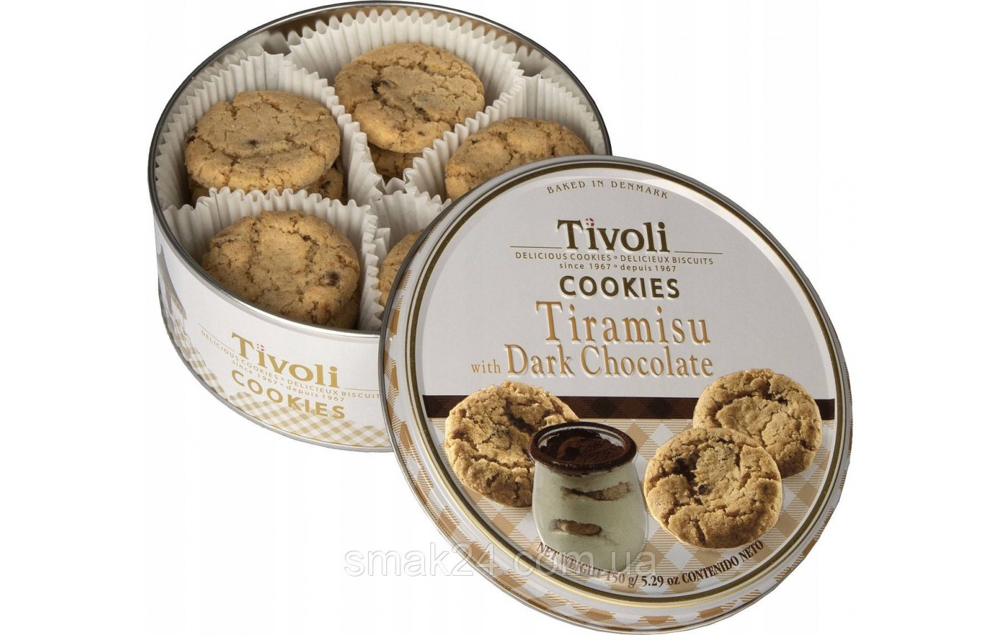 Печиво зі смаком тірамісу та темним шоколадом Tivoli Tiramisu with Dark Chocolate Cookies у ж/б 150 г Данія