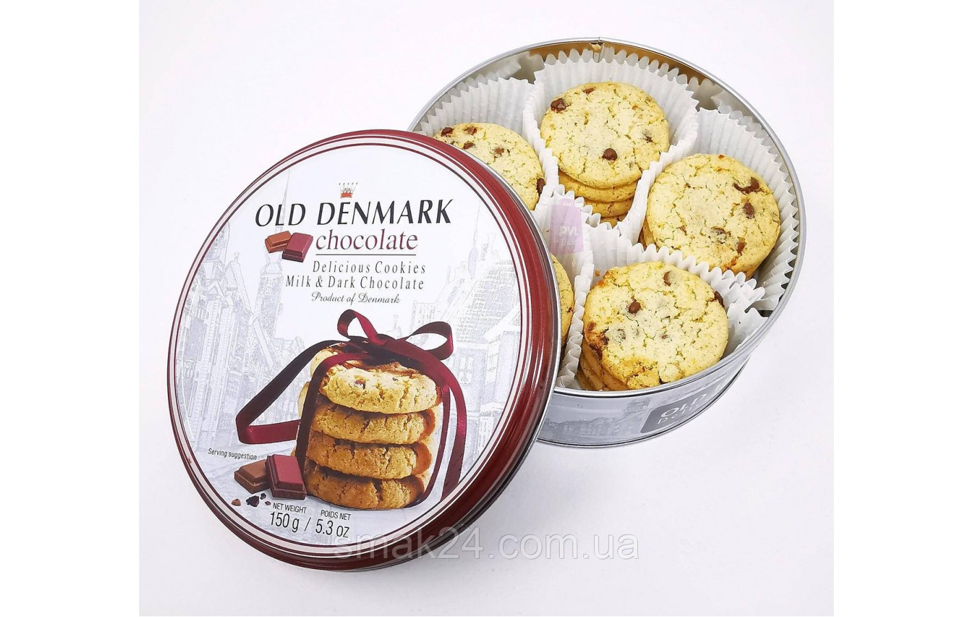 Печенье с кусочками шоколада Old Denmark Milk & Dark Chocolate Chip Cookies  в ж/б 150 г Дания