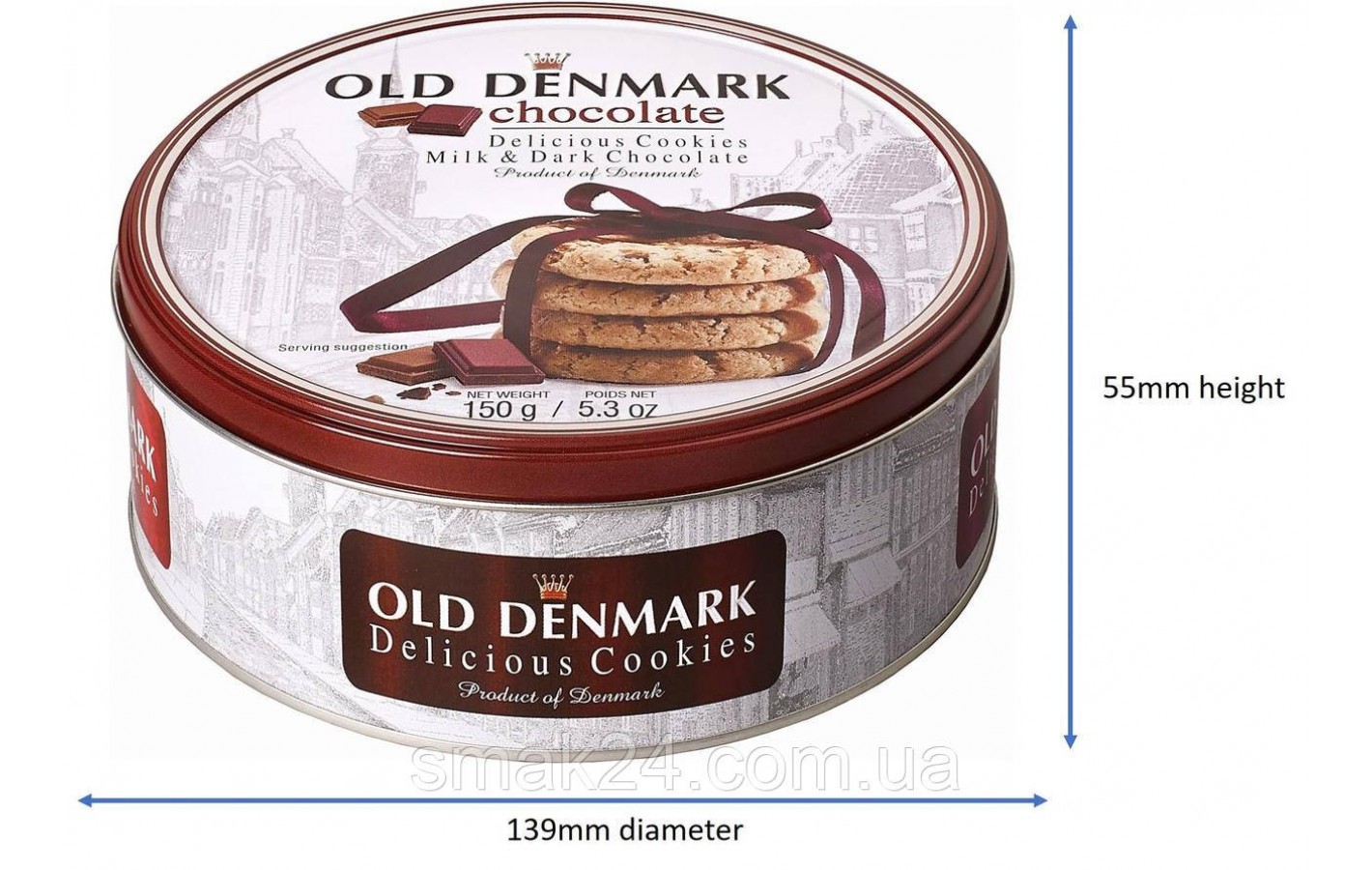 Печенье с кусочками шоколада Old Denmark Milk & Dark Chocolate Chip Cookies  в ж/б 150 г Дания