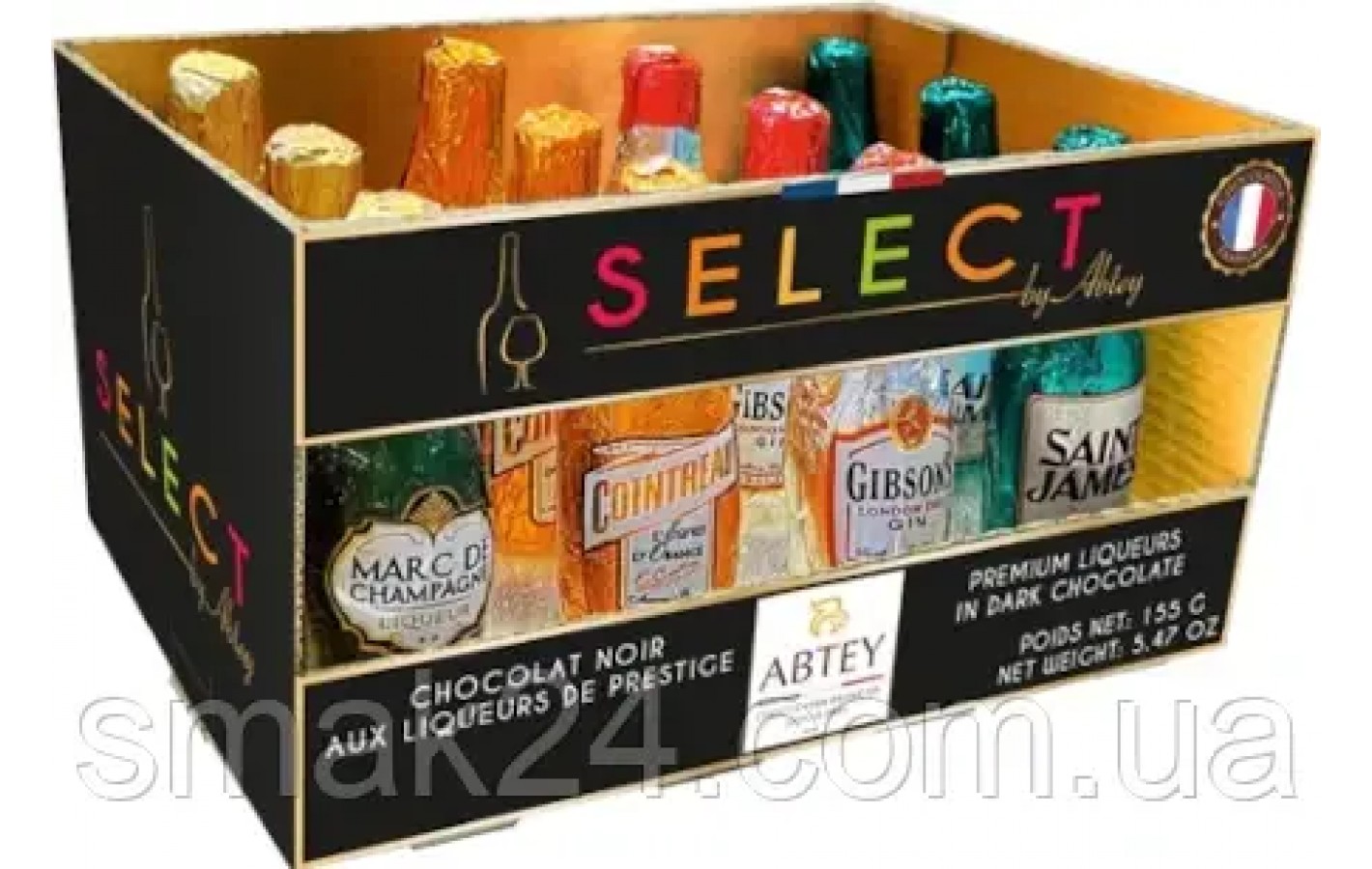 Конфеты Бутылочки с ликером  SELECT LIQUEURS DARK CHOCOLATE BOTTLES IN CRATE ABTEY 155г Франция