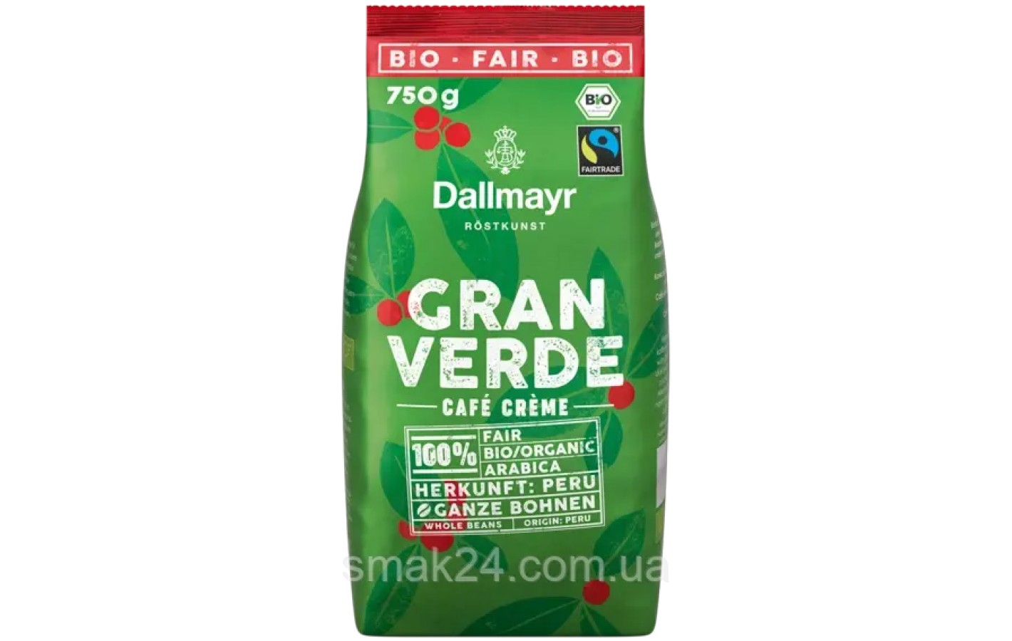 Кофе в зернах 100% Арабика Dallmayr BIO/ORGANIC Gran Verde Cafe Crema  750г Германия