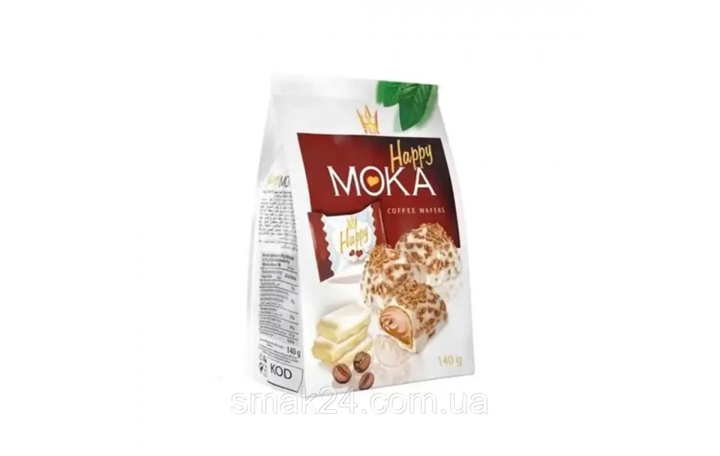 Вафельні цукерки з кавовою начинкою в білому шоколаді Happy Moka 140 г Польща