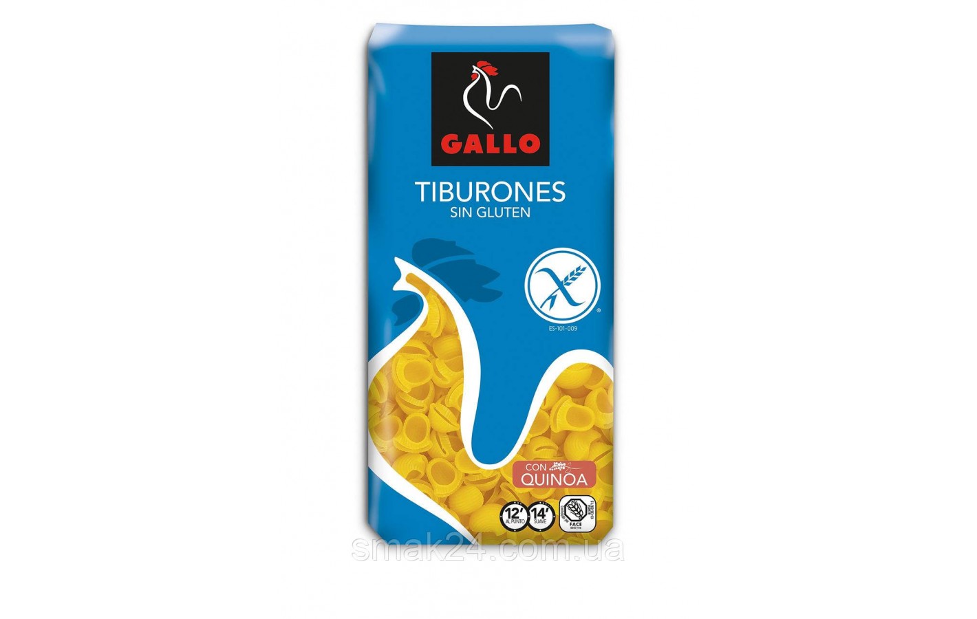 Макаронные изделия БЕЗ ГЛЮТЕНА, ЛАКТОЗЫ, ЯИЦ Рожки Gallo  Tiburones 450 г Испания