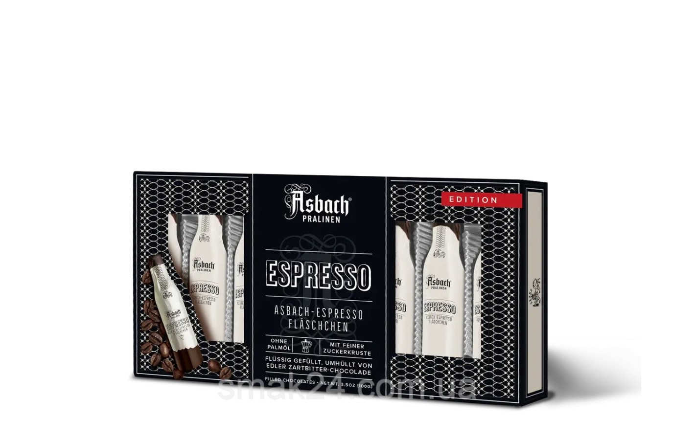 Конфеты из темного шоколада эспрессо-бренди Asbach-Espresso Fläschchen Zartbitter 100г Германия