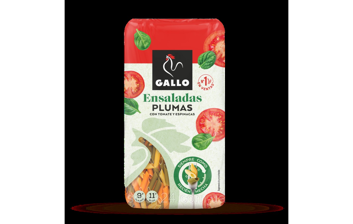 Макаронні вироби з томатами та шпинатом Пір'я Gallo Ensaladas Plumas 450 г Іспанія
