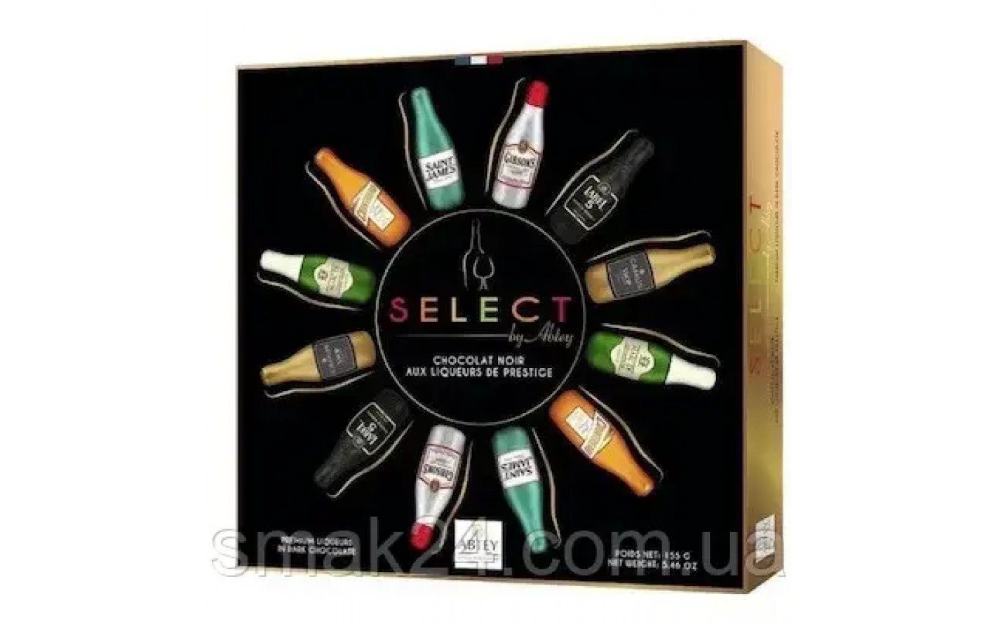 Цукерки з чорного шоколаду Пляшки з Лікером Liqueurs Selection Abtey 155 г Франція