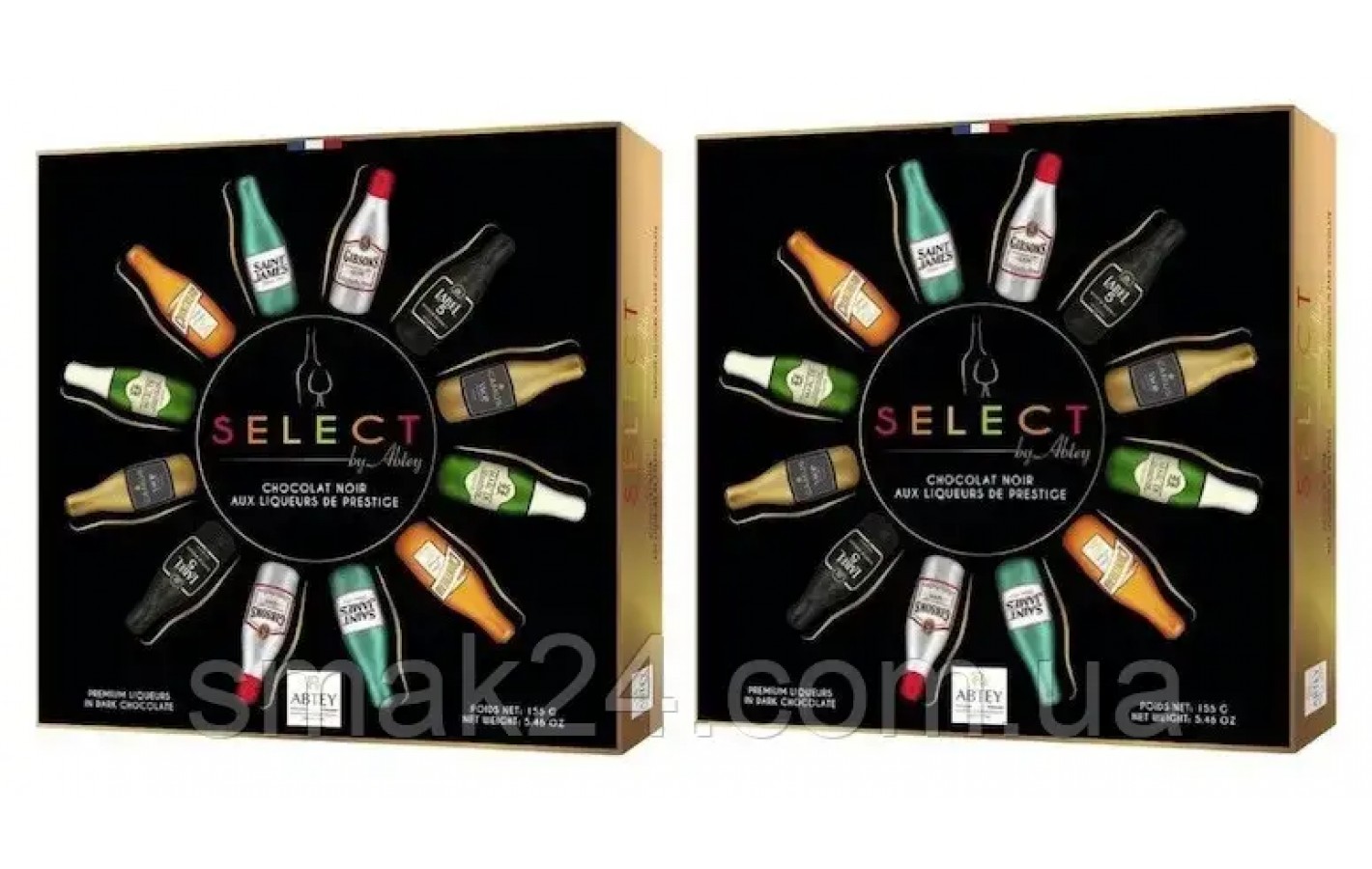 Цукерки з чорного шоколаду Пляшки з Лікером Liqueurs Selection Abtey 155 г Франція