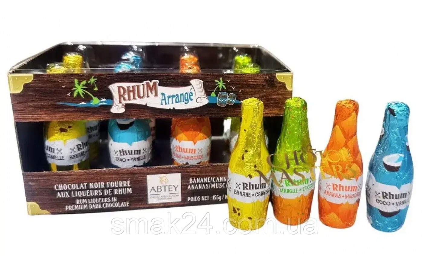 Цукерки з чорного шоколаду Пляшки з Ромом Abtey Rhum Arrange 155 г Франція