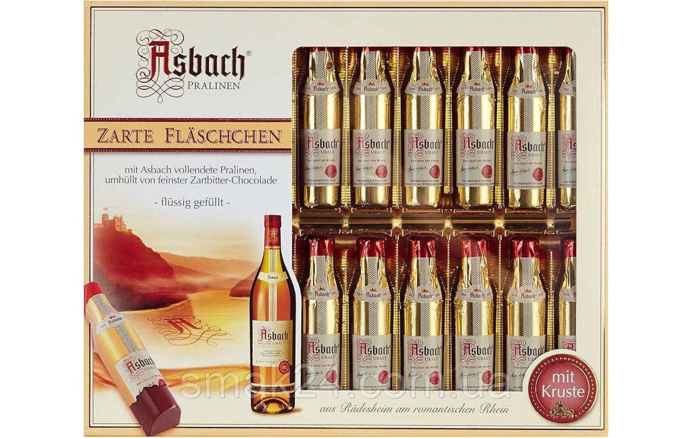 Цукерки з темного шоколаду з бренді Asbach Pralinen Zarte Fläschen in Zartbitter-Chocolade 250 г Німеччина