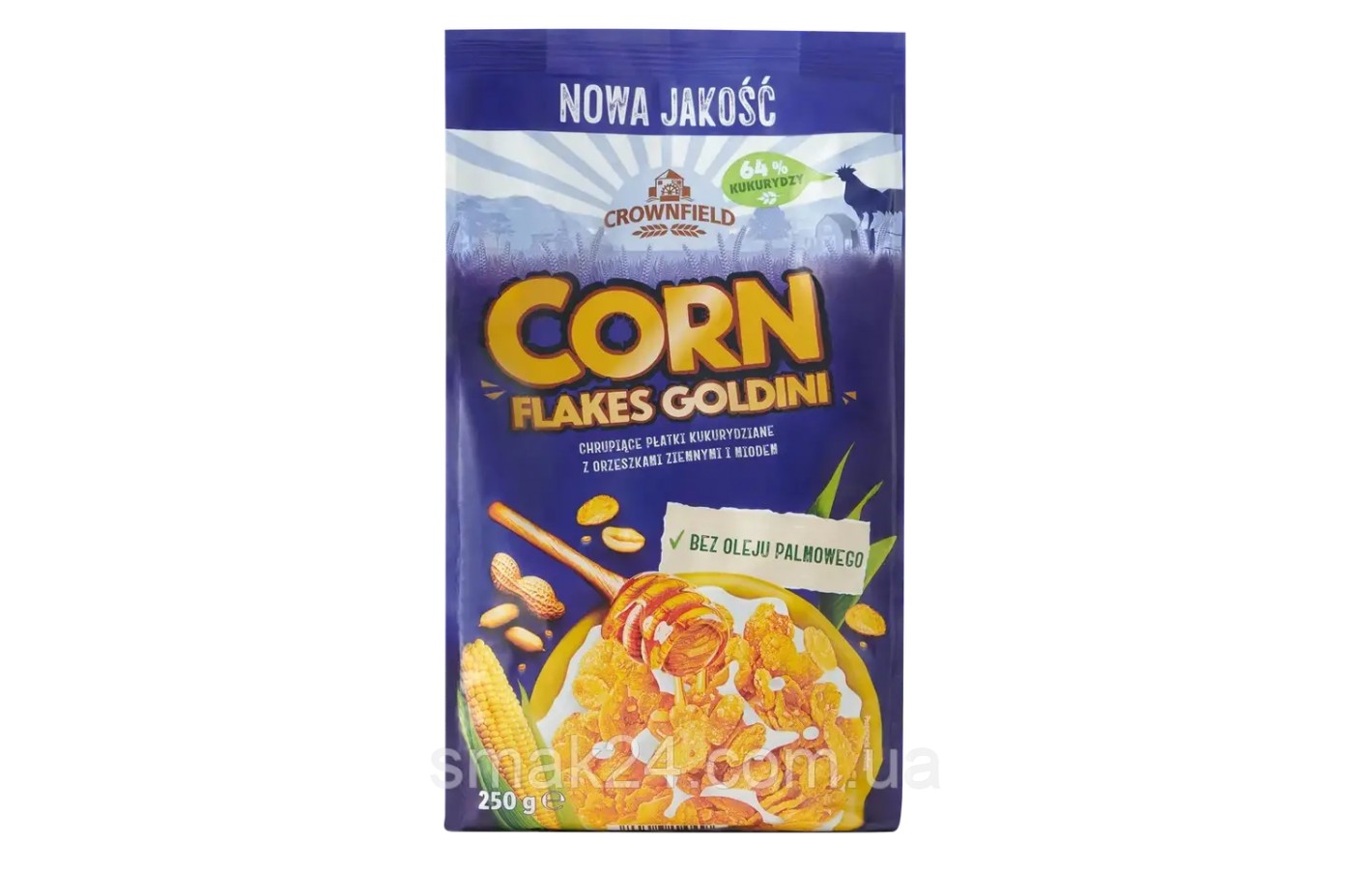 Кукурузные хлопья с арахисом и медом БЕЗ ПАЛЬМ МАСЛА Crownfield Corn Flakes Польша 250г