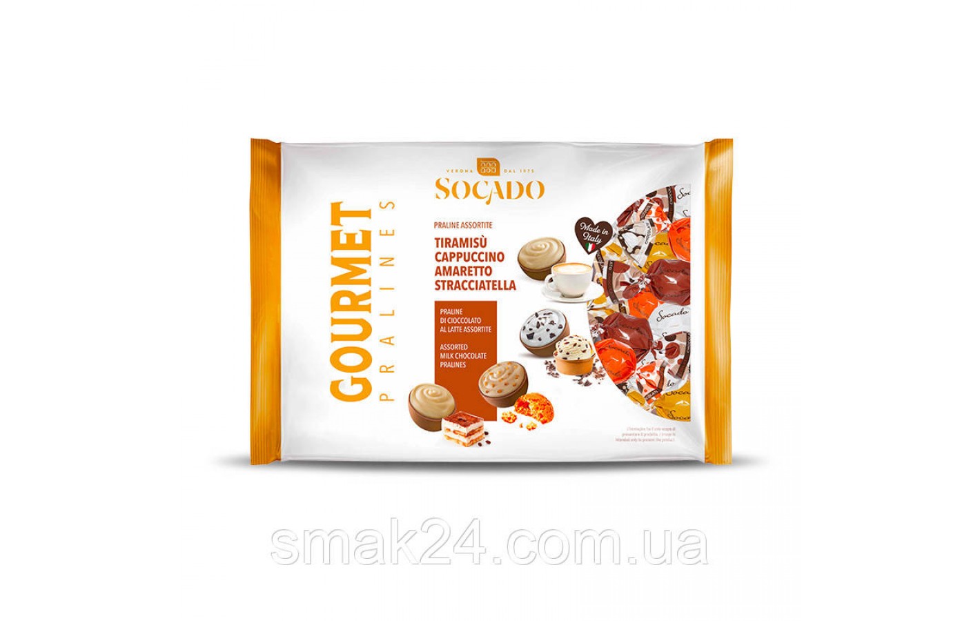 Конфеты шоколадные Ассорти Socado Moment Gourmet Praline (тирамису,амаретто,статичелла,капучино) 450г Италия