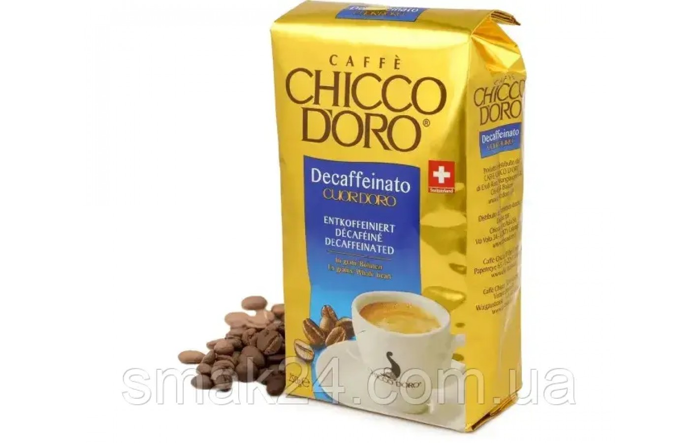 Кофе зерновой без кофеина Chicco D'Oro Decaffeinato Cuord'oro 250г Швейцария