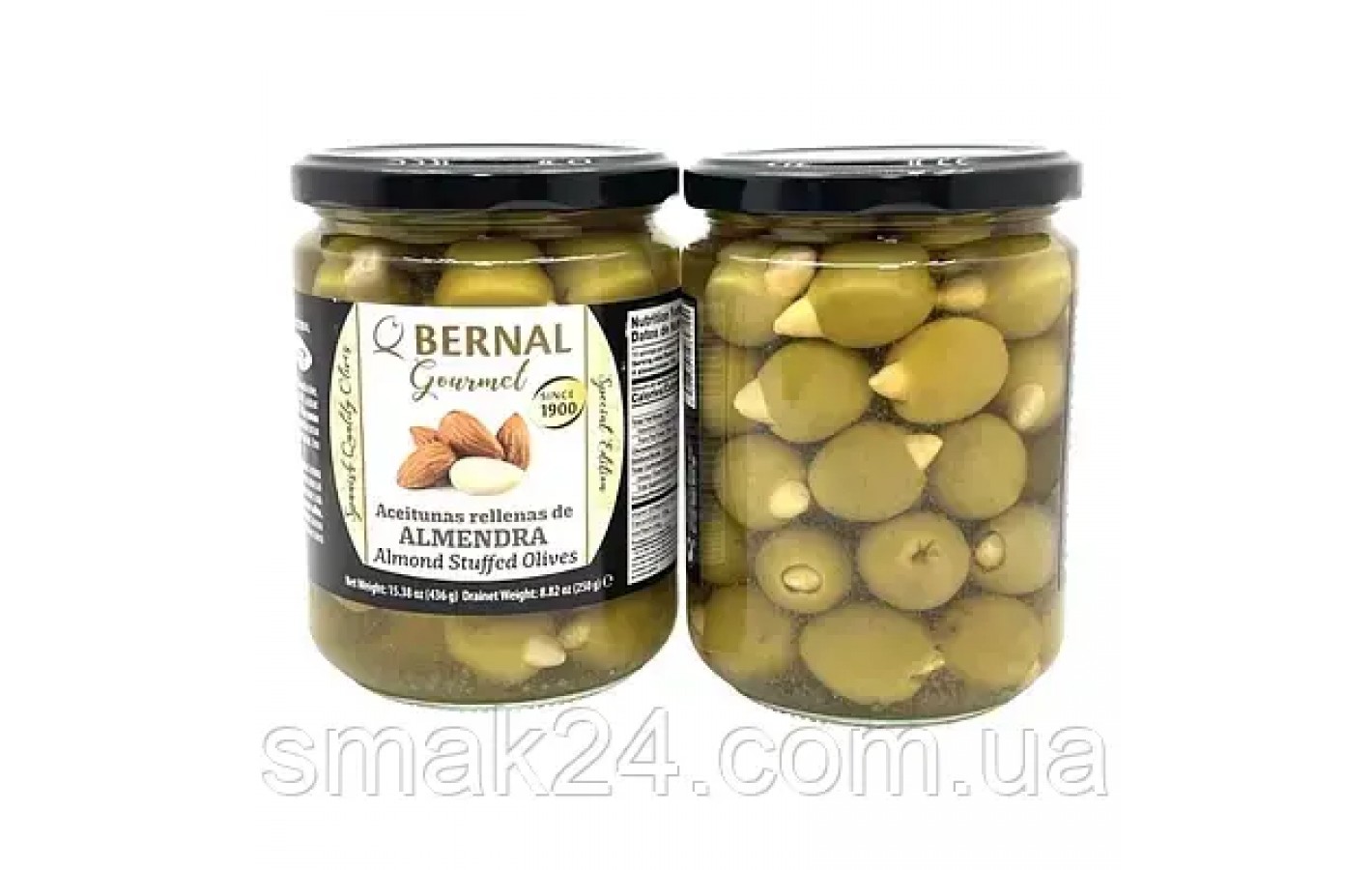 Оливки зелені фаршировані мигдалем БЕЗ ГЛЮТЕНУ. Bernal Gourmet Almendra 436/250г Іспанія