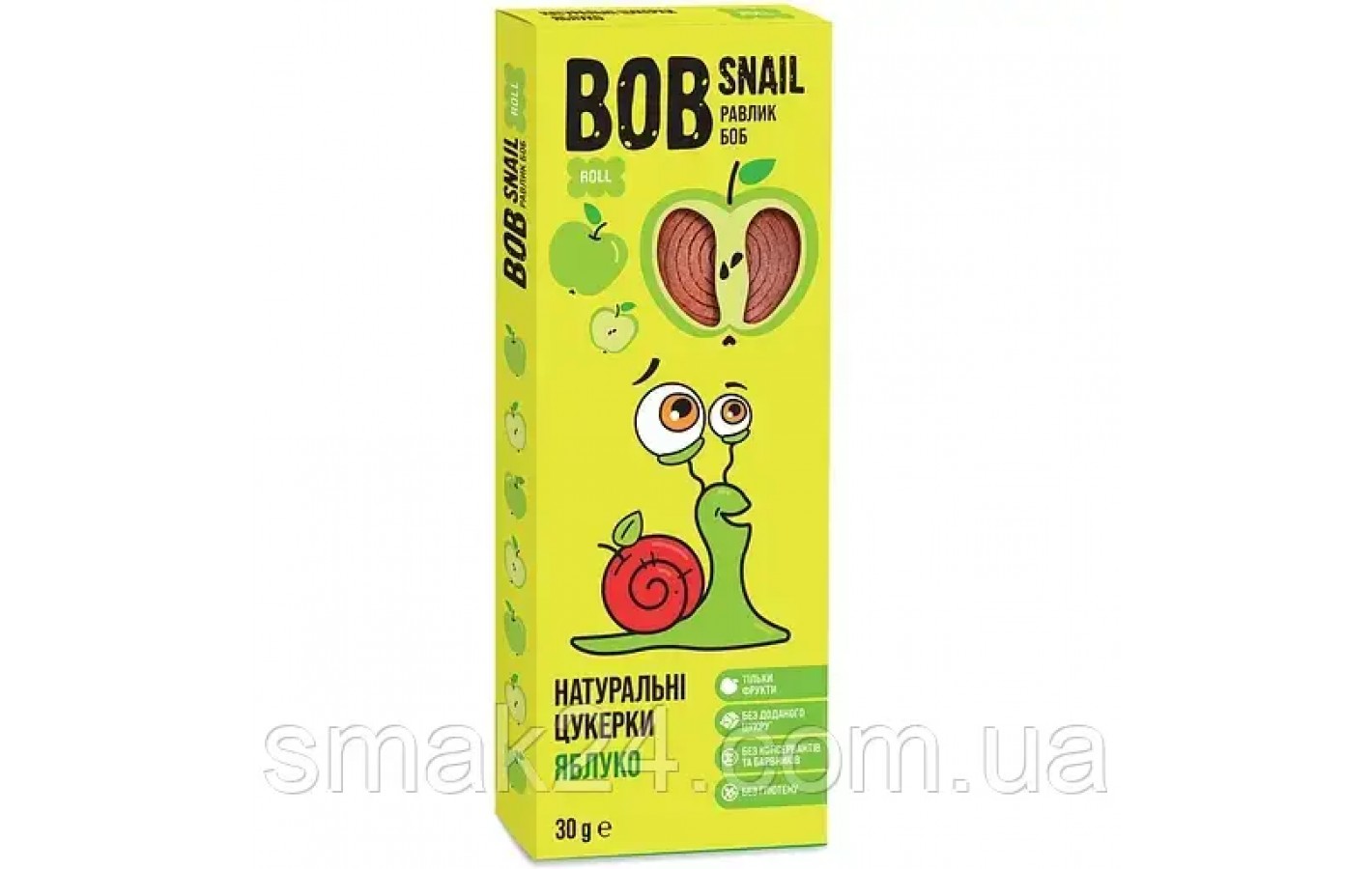 Фруктові яблучні цукерки БЕЗ ЦУКРУ ТА ГЛЮТЕНУ Bob Snail 30 г
