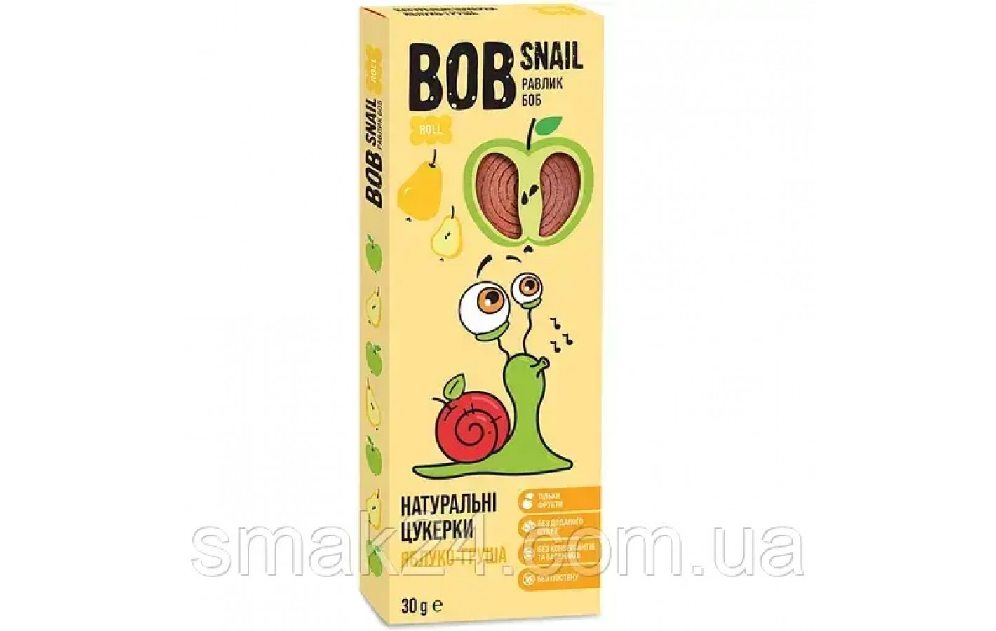 Фруктові яблучно-грушеві цукерки БЕЗ ЦУКРУ ТА ГЛЮТЕНУ  Bob Snail 30 г