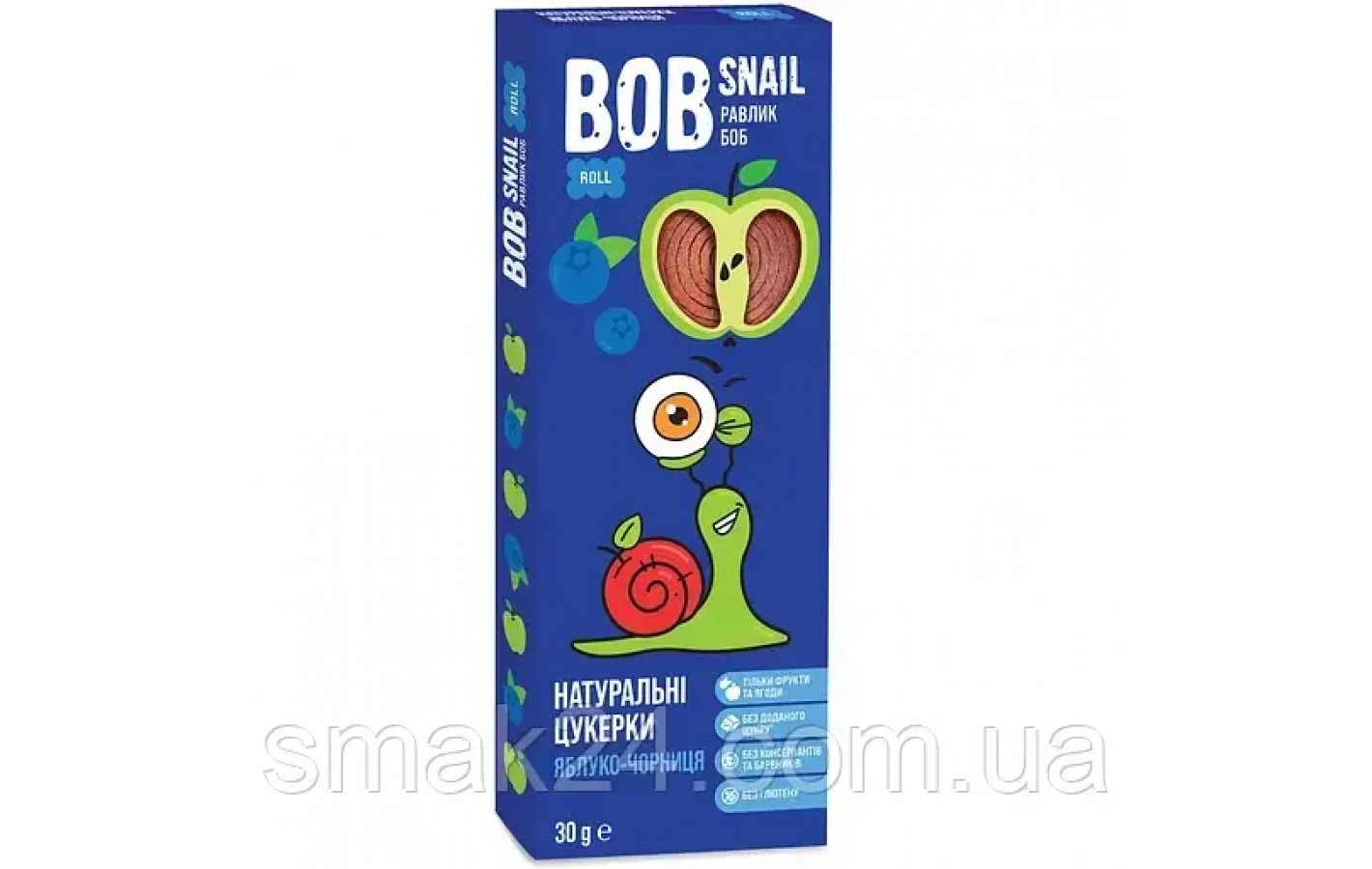 Цукерки фруктові яблочно-черничные БЕЗ ЦУКРУ ТА ГЛЮТЕНУ Bob Snail 30 г
