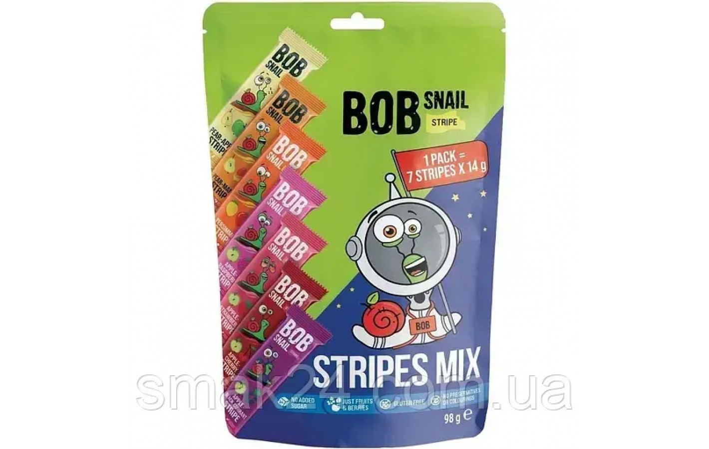 Цукерки фруктові Stripes Mix БЕЗ ЦУКРУ ТА ГЛЮТЕНУ Bob Snail 98 г