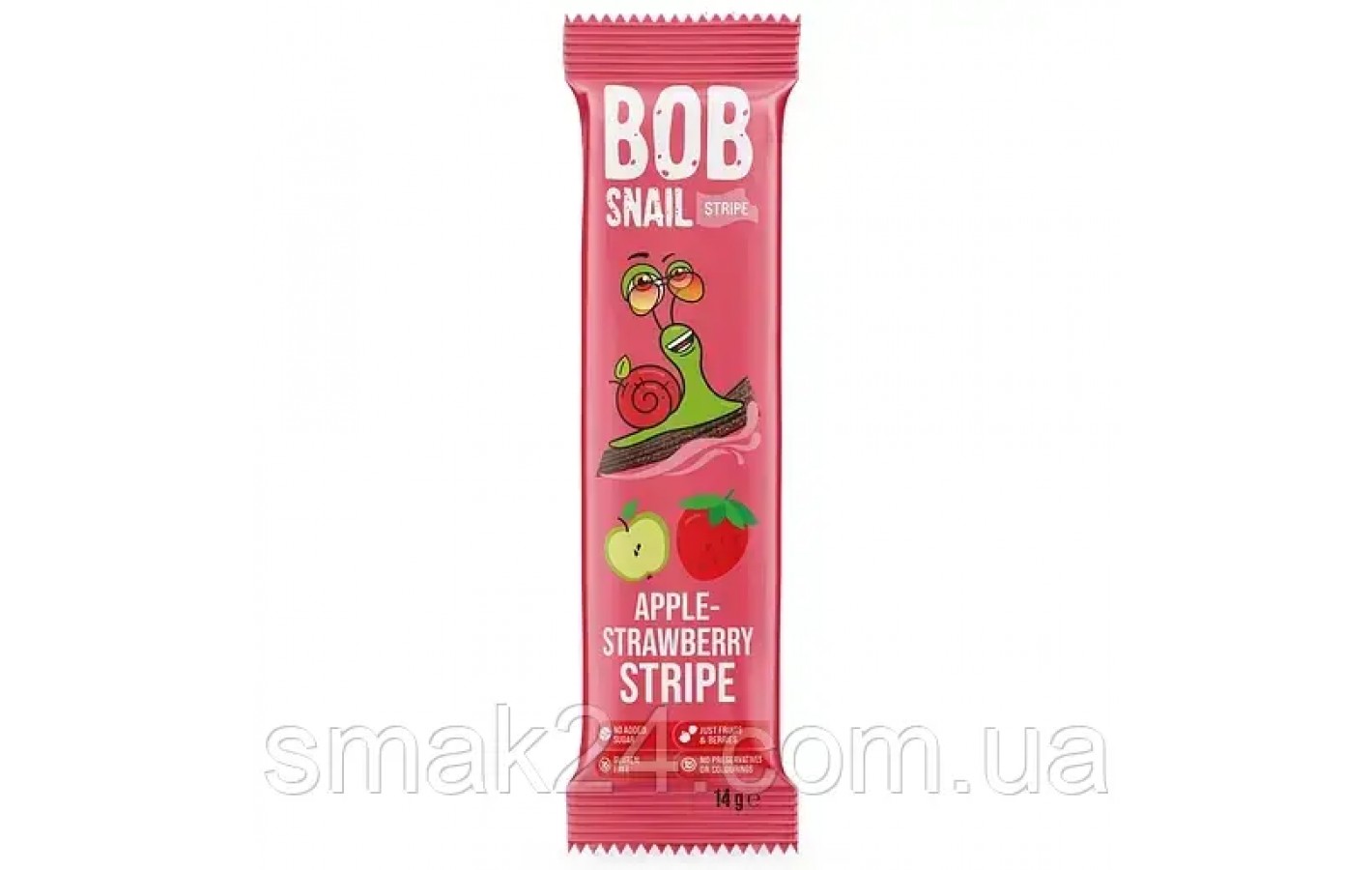 Цукерка фруктова Яблоко-Клубника страйп БЕЗ ЦУКРУ ТА ГЛЮТЕНУ Bob Snail 14 г