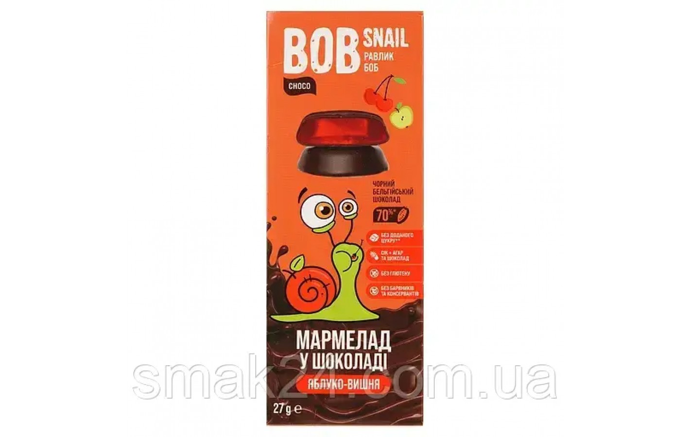 Мармелад фруктово-ягодный Bob Snail Яблоко-Вишня в бельгийском черном шоколаде 27 г