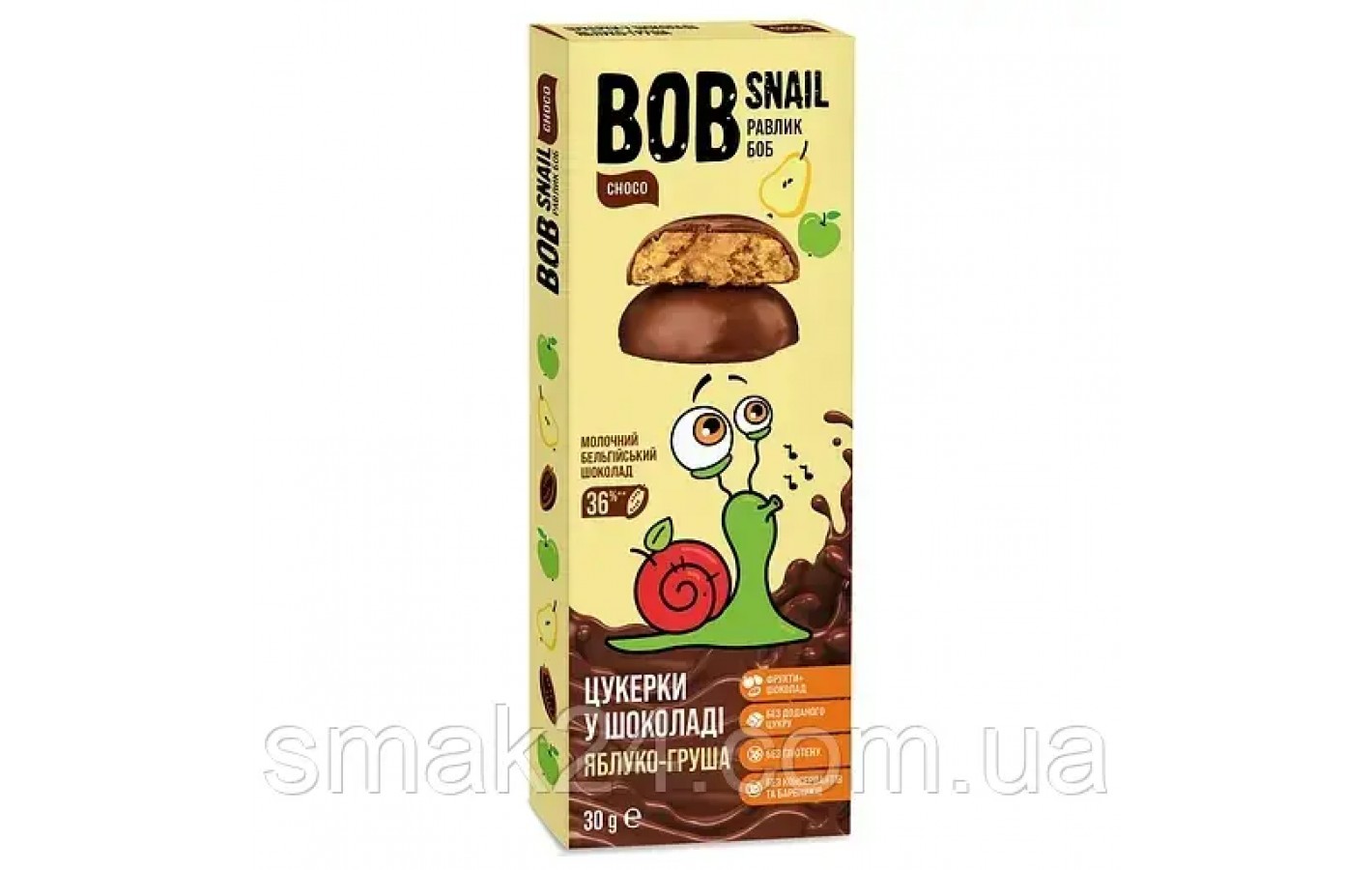 Цукерки Яблоко-Груша Bob Snail у молочному шоколаді 30 г