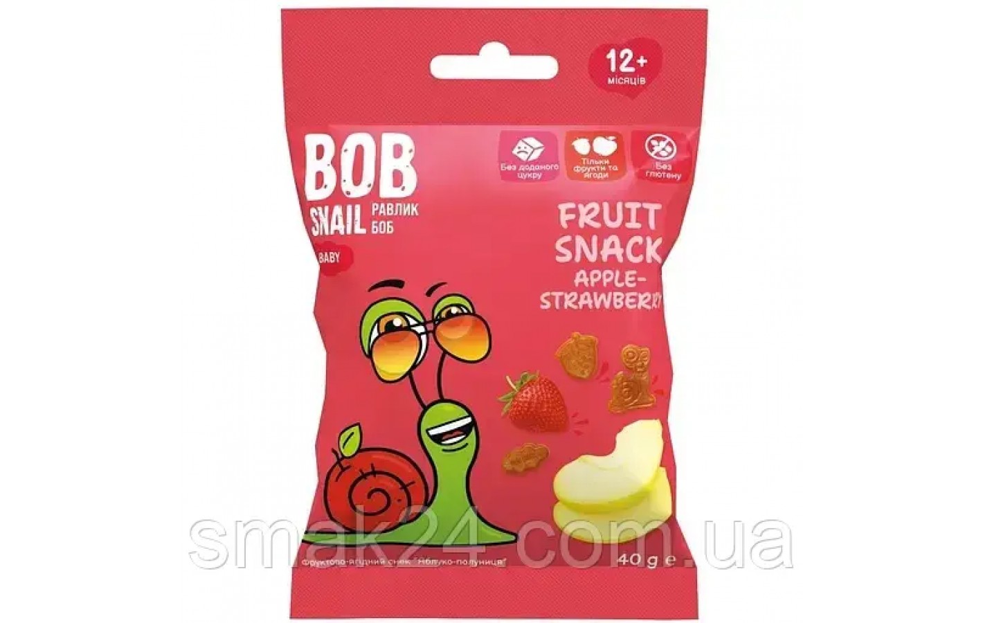 Натуральні снеки для дітей Bob Snail Яблуко та полуниця 40 г