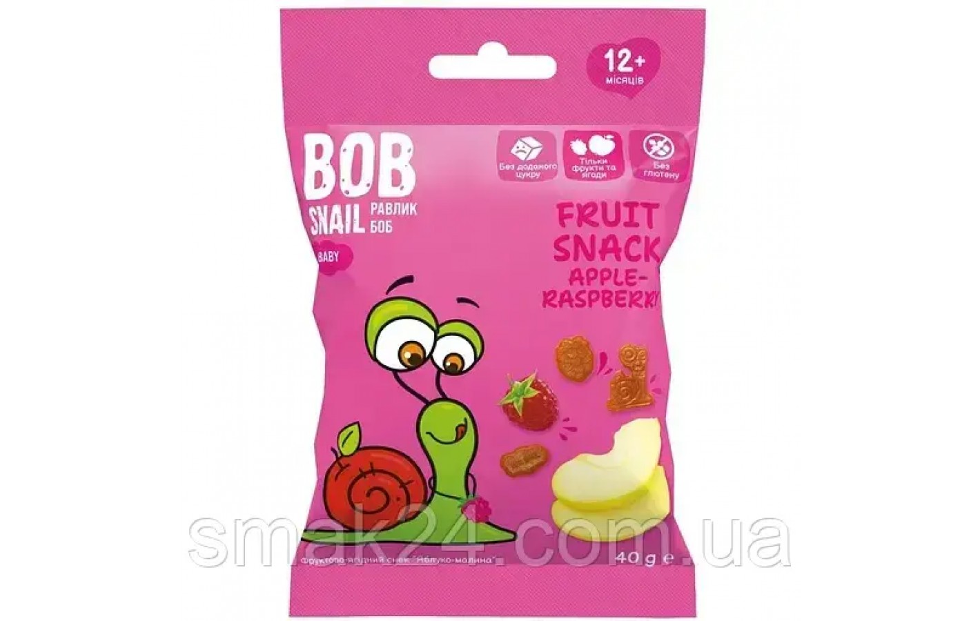 Натуральні снеки для дітей Bob Snail Яблуко та малина 40 г