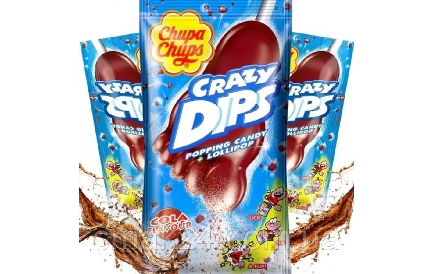 Леденец на палочке Чупа Чупс вкус кола Chupa Chups Crazy Dips  Cola 1шт(14г) Испания