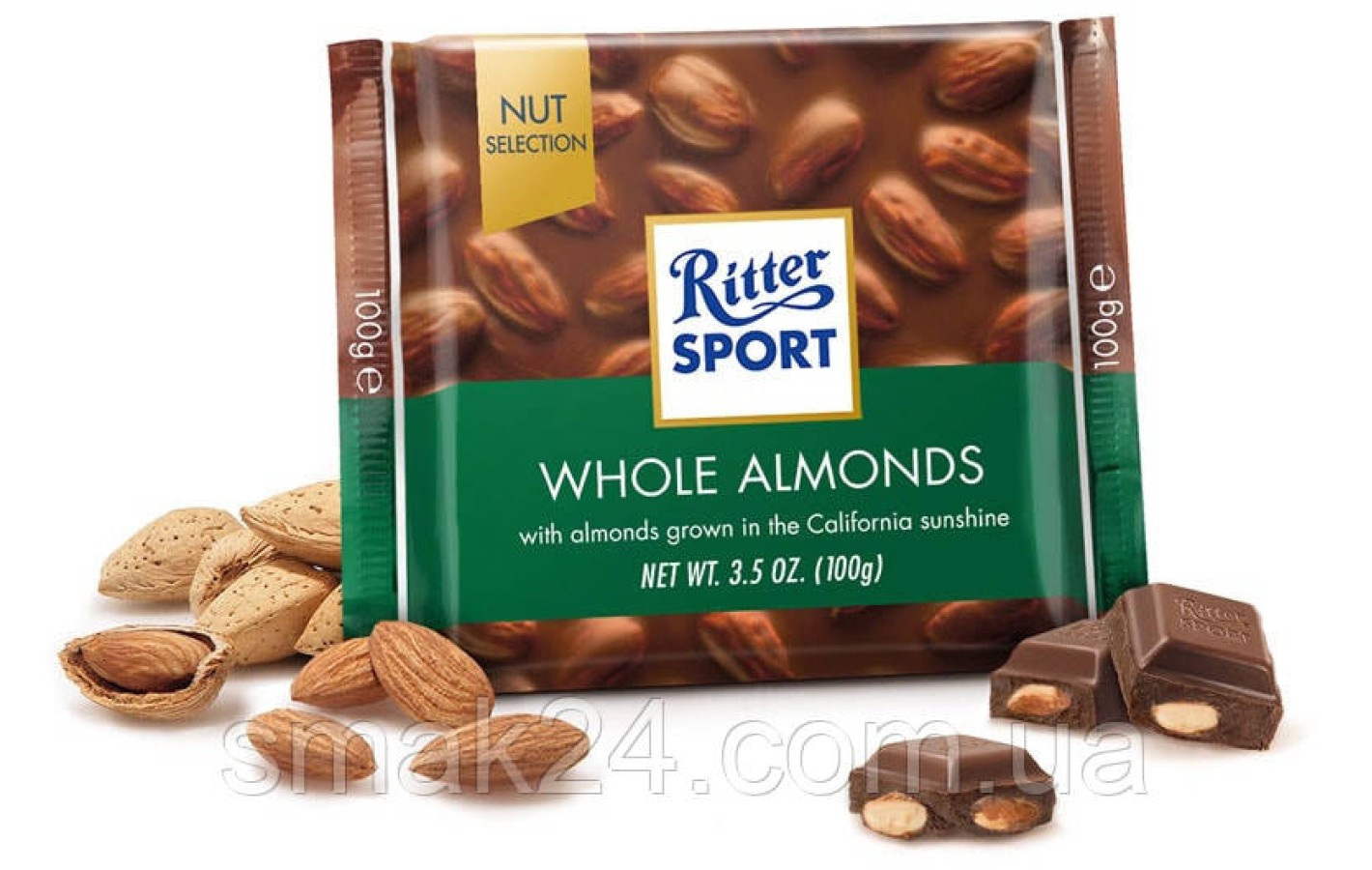 Шоколад RITTER SPORT WHOLE ALMONDS ( цельный миндаль) Германия 100г
