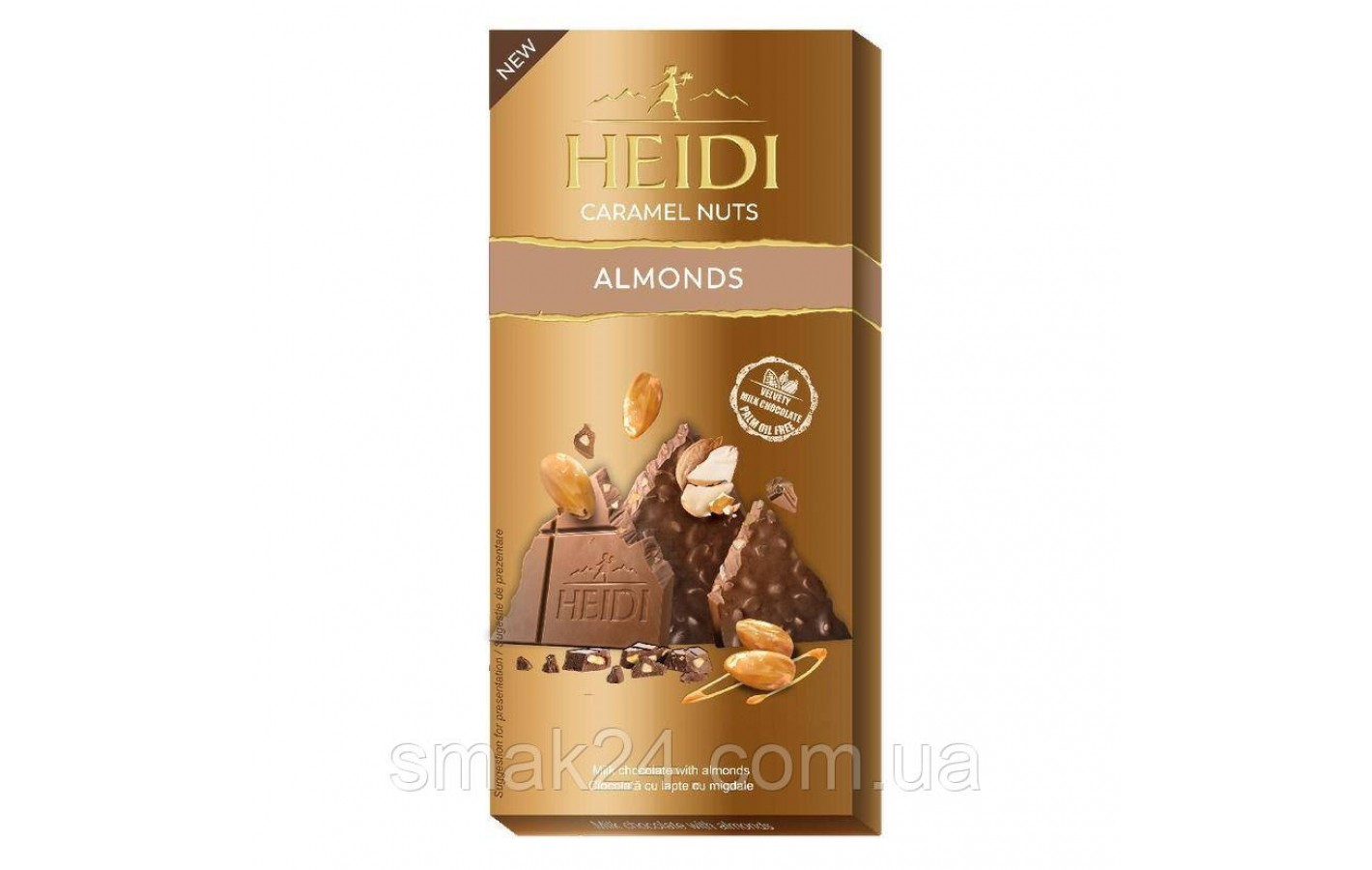 Шоколад молочный с карамелью и миндалем 30% какао Heidi Caramel Nuts Almonds 80г Румыния