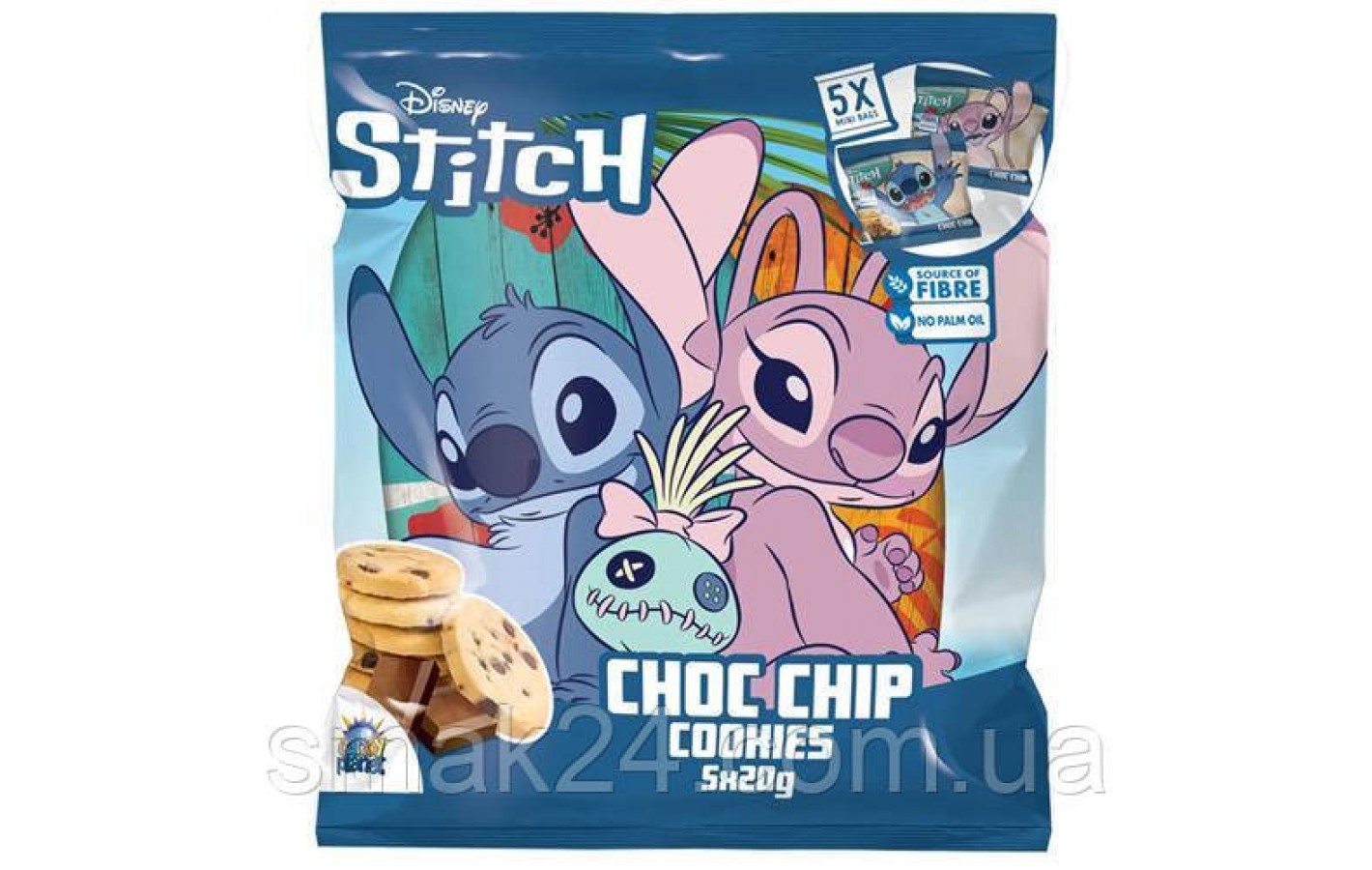 Печенье БЕЗ ПАЛЬМОВОГО МАСЛА Disney Stitch Choc Chip Cookies (5x20г) 100г Польша