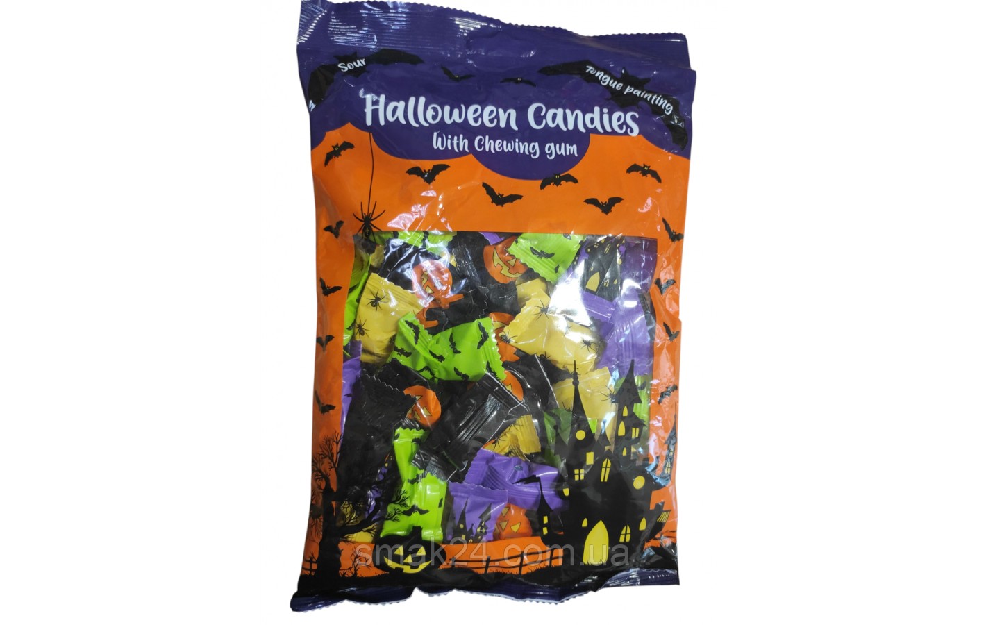 Леденцы кислый микс с жевательной резинкой HALLOWEEN candies (красит язык) 250г Нидерланды