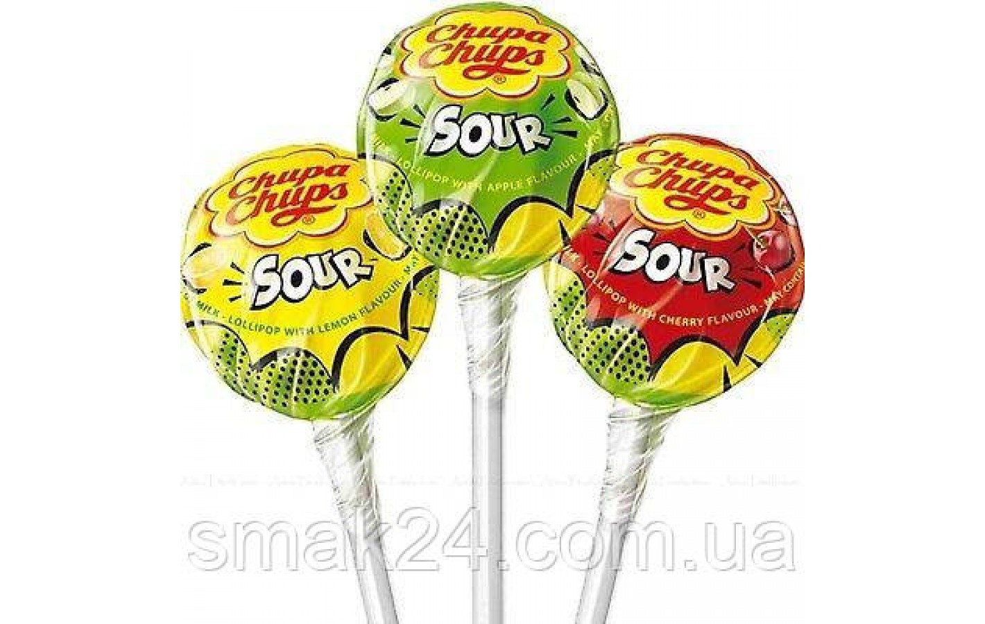 Конфеты на палочке три вкуса Chupa Chups Sour 1шт x12г  Испания
