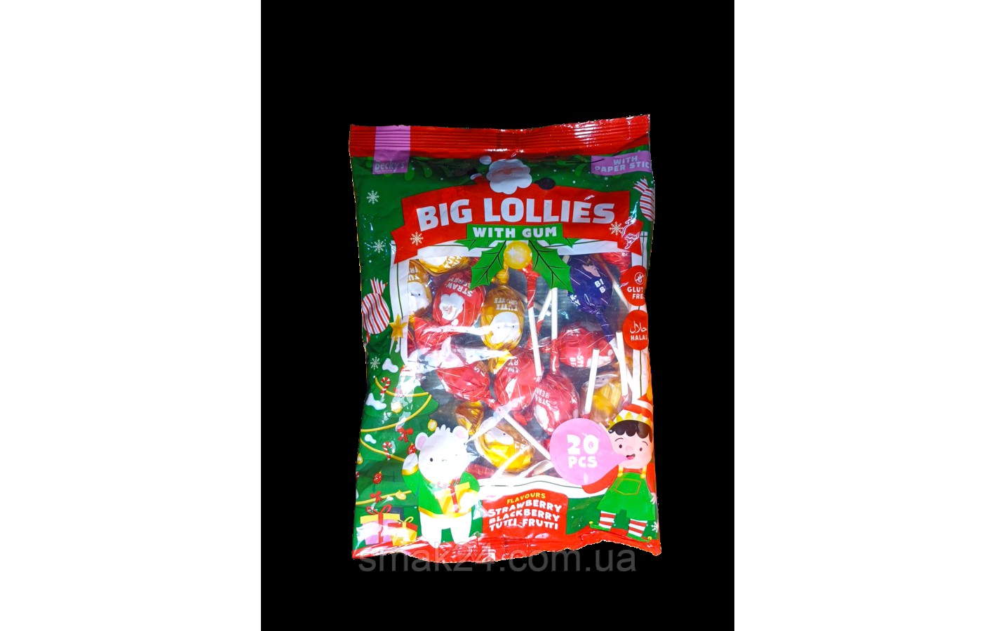 Леденцы на палочке с жевательной резинкой БЕЗ ГЛЮТЕНА Big Lollies (20шт х 23г) 460г Нидерланды