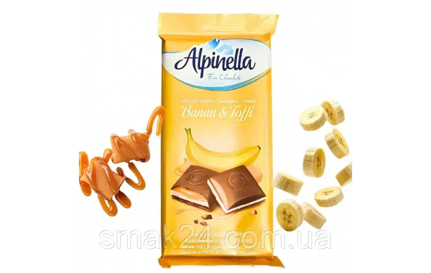 Шоколад молочный с бананом и тоффи ALPINELLA BANAN & TOFFI  100г Польша